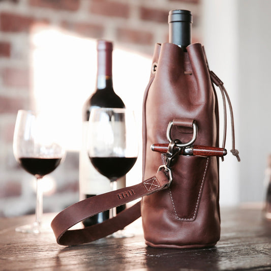 The Muscadine Personalized Fine Leather Wine Tote Wine Bottle Carrier Bag - Wedding Gift