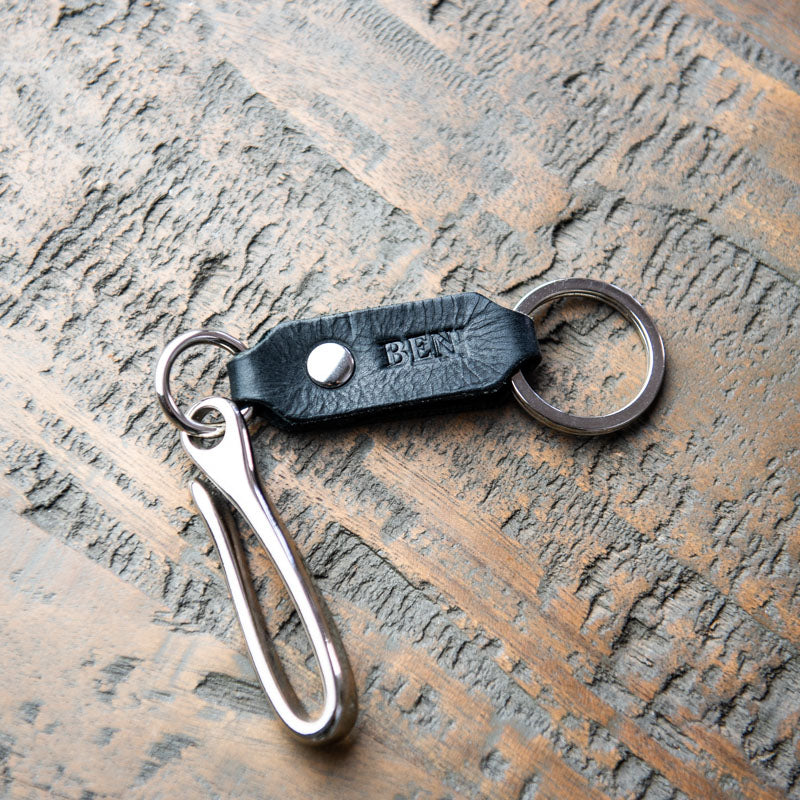 The Big Bass Personalized Fine Leather Keychain Fish Hook Key Ring Holder - Grooms Gift - Wedding Party Gift