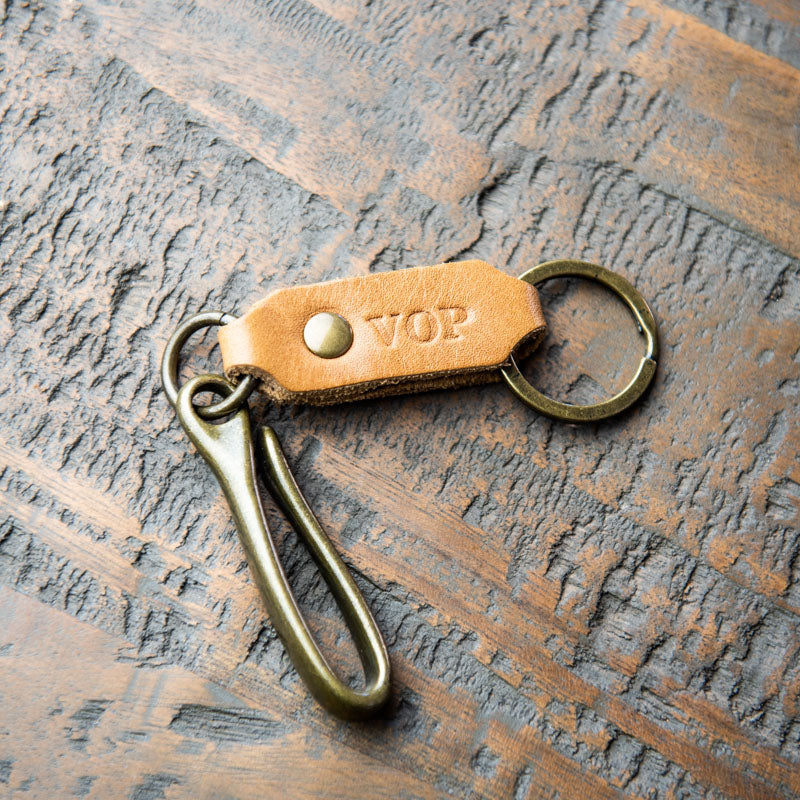 The Big Bass Personalized Fine Leather Keychain Fish Hook Key Ring Holder - Grooms Gift - Wedding Party Gift