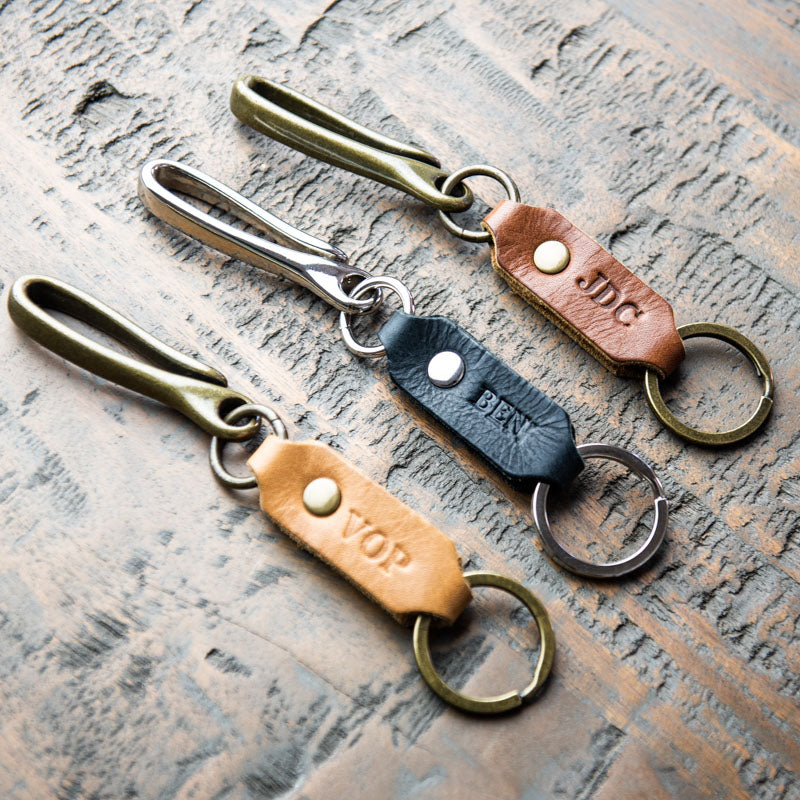 The Big Bass Personalized Fine Leather Keychain Fish Hook Key Ring Holder - Grooms Gift - Wedding Party Gift