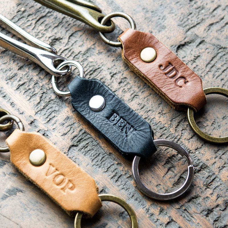 The Big Bass Personalized Fine Leather Keychain Fish Hook Key Ring Holder - Grooms Gift - Wedding Party Gift