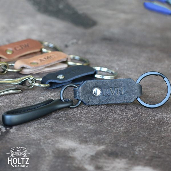 The Big Bass Personalized Fine Leather Keychain Fish Hook Key Ring Holder - Grooms Gift - Wedding Party Gift