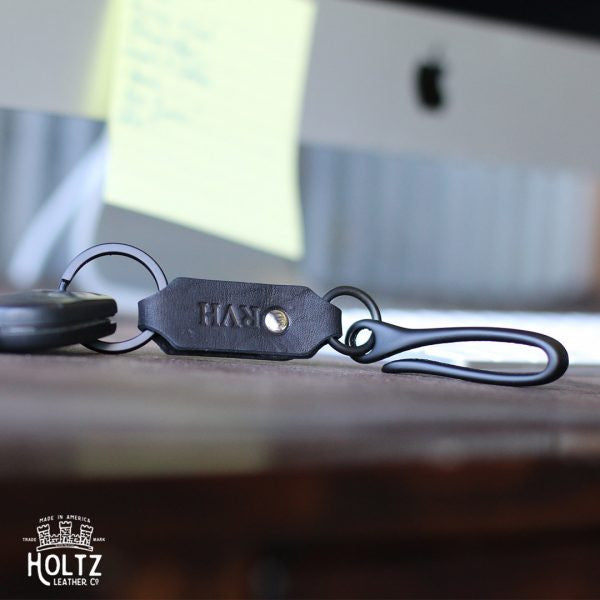 The Big Bass Personalized Fine Leather Keychain Fish Hook Key Ring Holder - Grooms Gift - Wedding Party Gift