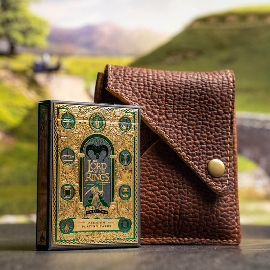 Theory 11 Lord of The Rings Card Deck With Personalized Shrunken Bison Leather Card Sleeve - Grooms Gift - Wedding Party Gift