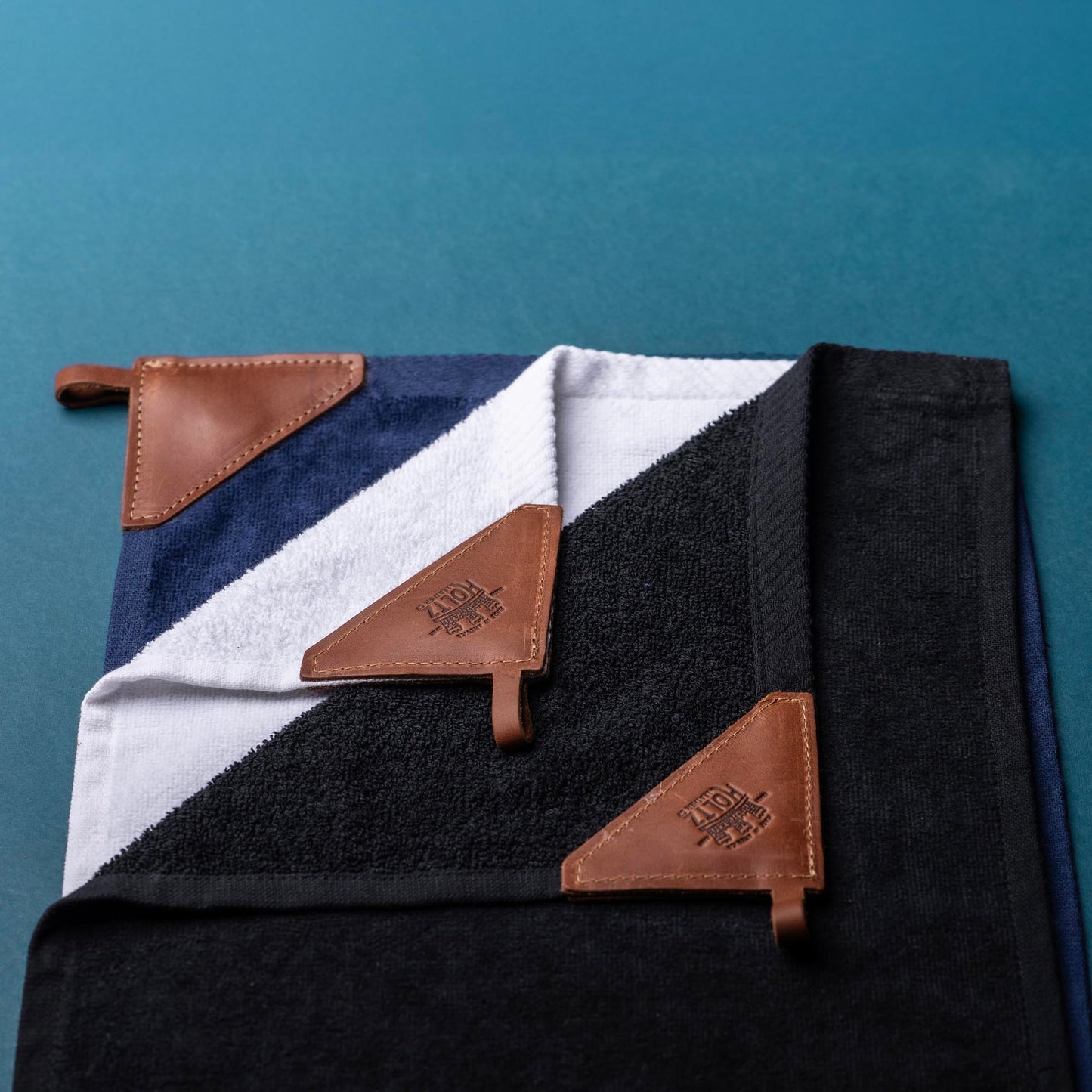 Personalized Fine Leather Tabbed Golf Towel with Magnet & Carabiner - Groomsmen Gift