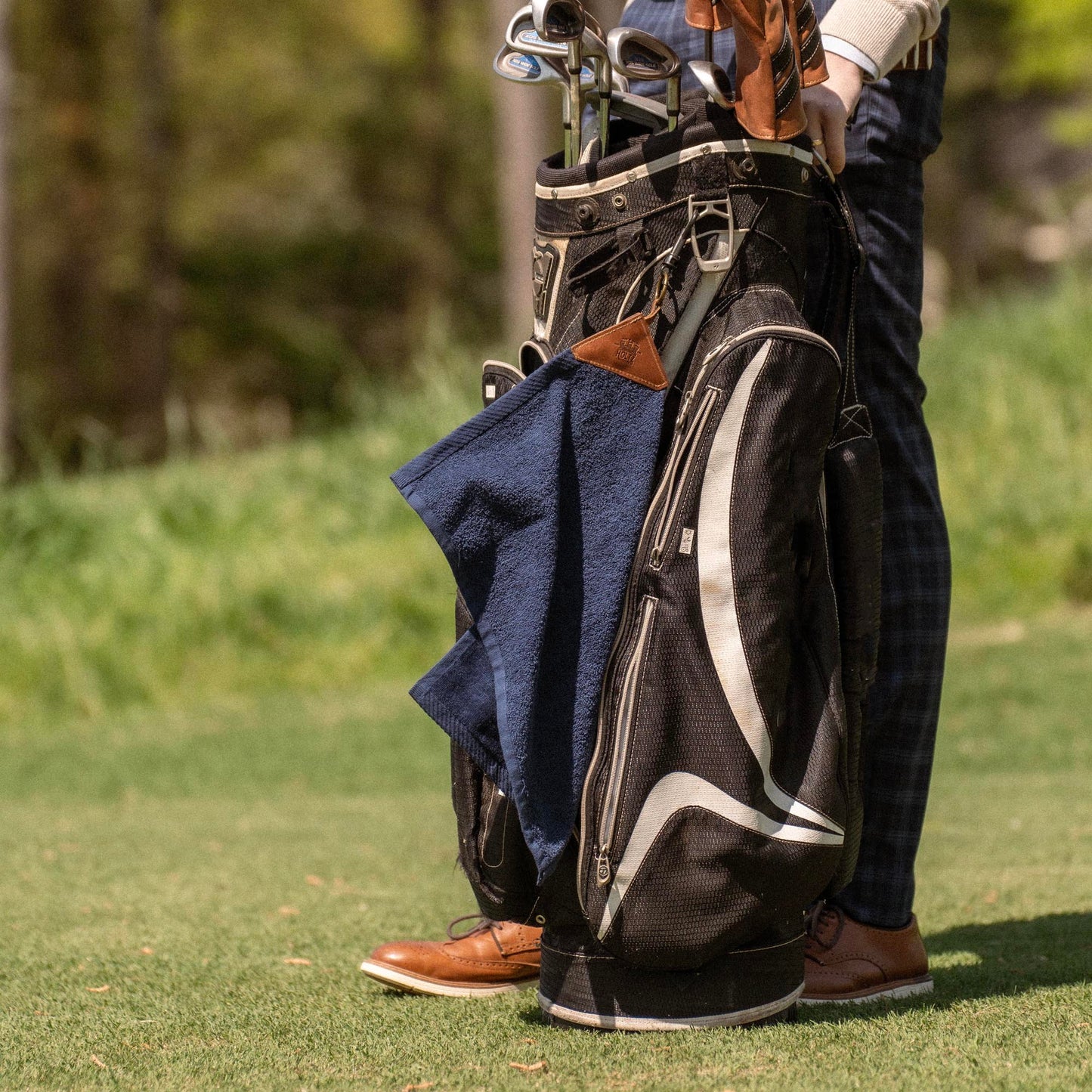 Personalized Fine Leather Tabbed Golf Towel with Magnet & Carabiner - Groomsmen Gift