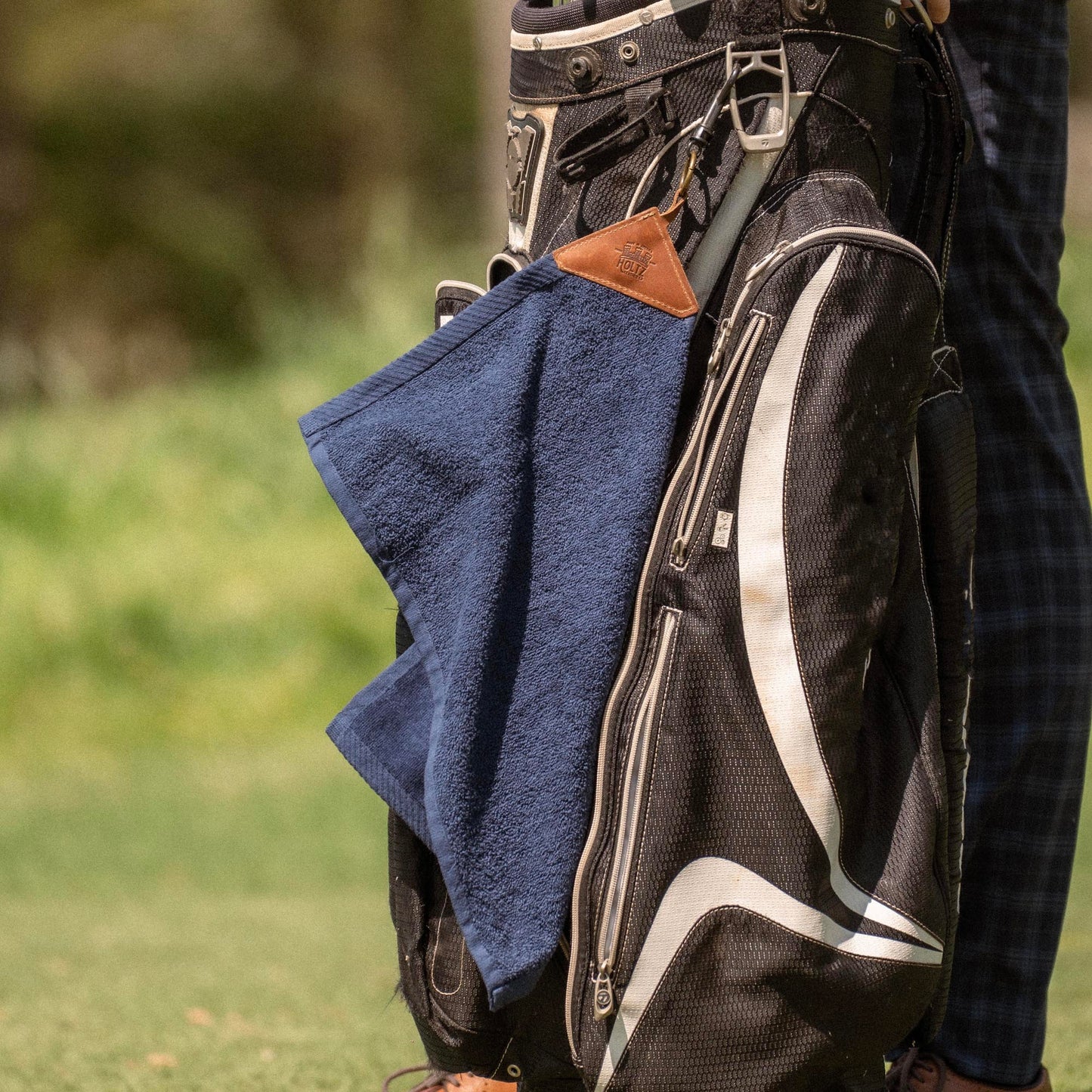 Personalized Fine Leather Tabbed Golf Towel with Magnet & Carabiner - Groomsmen Gift