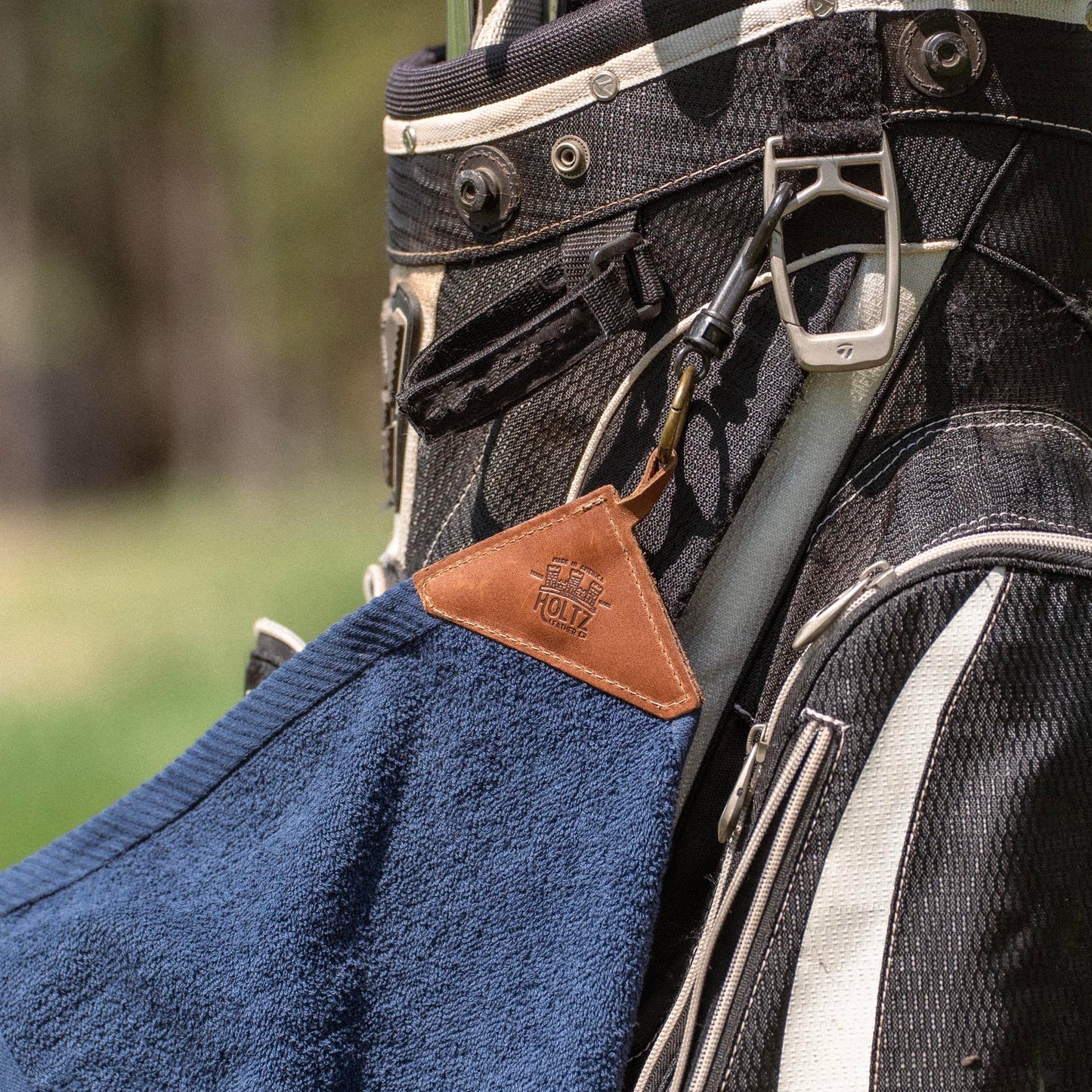 Personalized Fine Leather Tabbed Golf Towel with Magnet & Carabiner - Groomsmen Gift