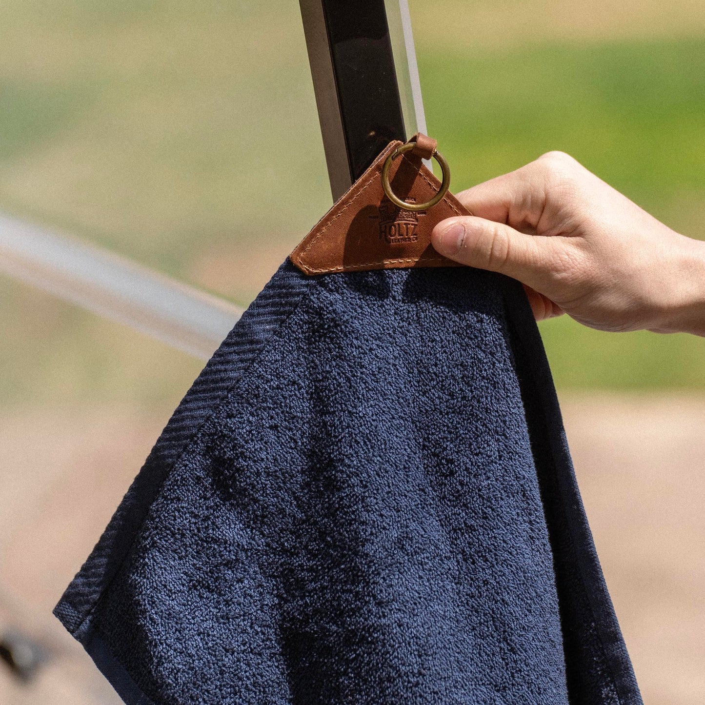 Personalized Fine Leather Tabbed Golf Towel with Magnet & Carabiner - Groomsmen Gift