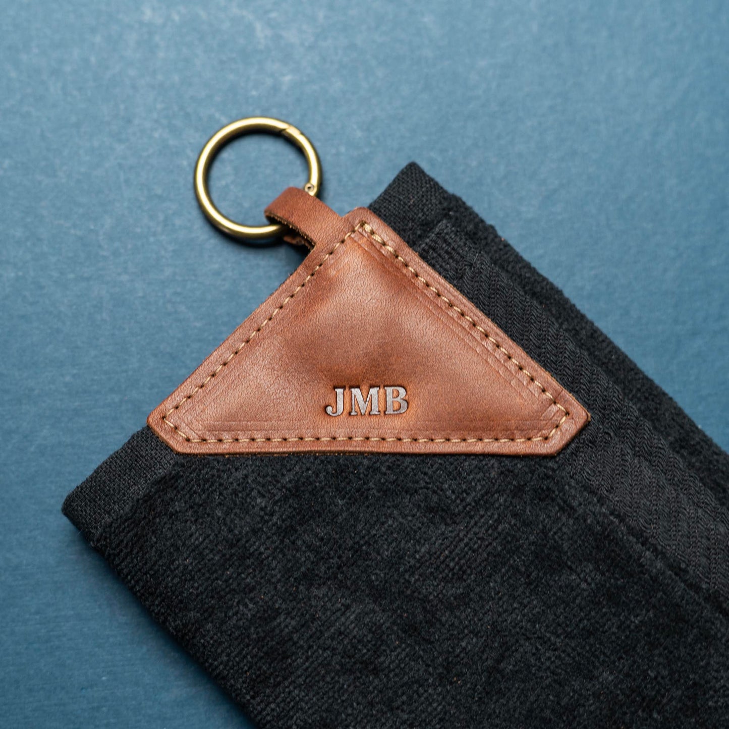 Personalized Fine Leather Tabbed Golf Towel with Magnet & Carabiner - Groomsmen Gift