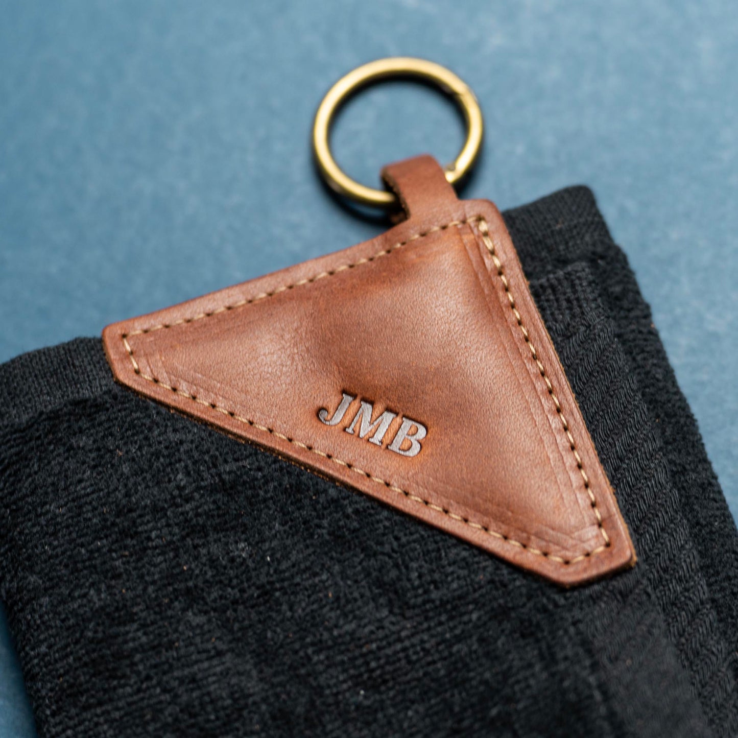 Personalized Fine Leather Tabbed Golf Towel with Magnet & Carabiner - Groomsmen Gift