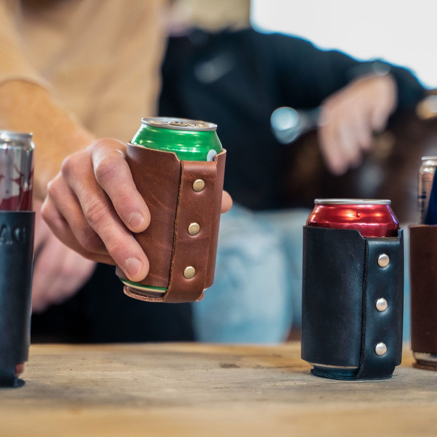 The Blitz Can Coozie - Personalized Full-Grain Leather - Grooms Gift - Wedding Party Gift