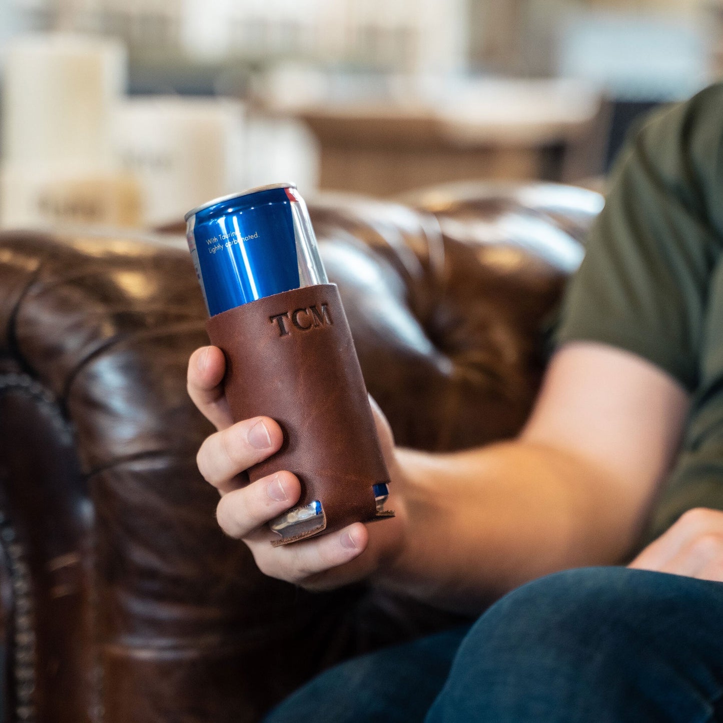 The Blitz Can Coozie - Personalized Full-Grain Leather - Grooms Gift - Wedding Party Gift