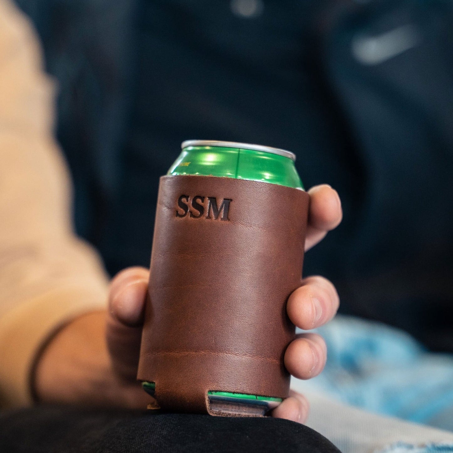The Blitz Can Coozie - Personalized Full-Grain Leather - Grooms Gift - Wedding Party Gift