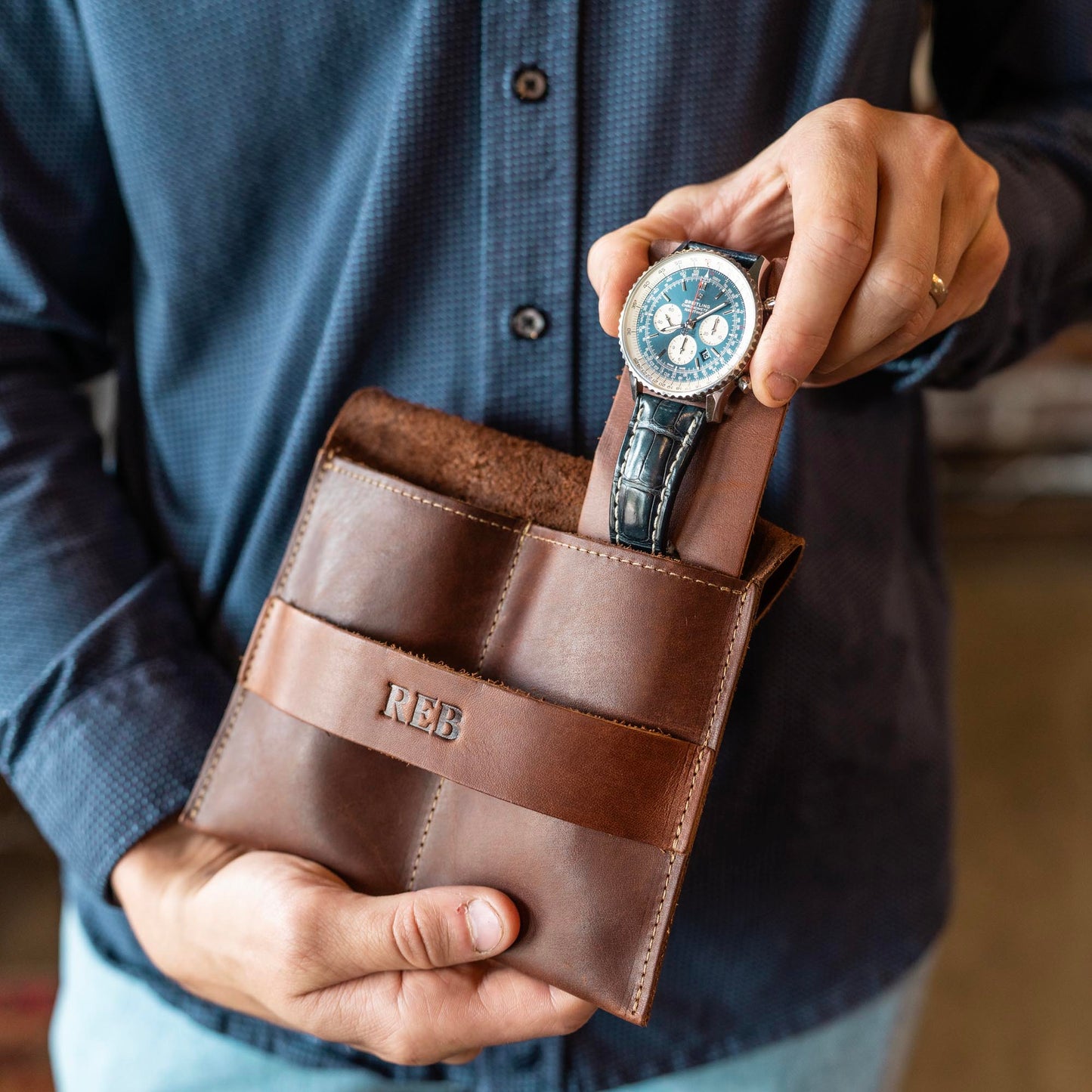 The Meridian - Personalized Full Grain Leather Watch Holder Travel Case - Groomsmen Gift