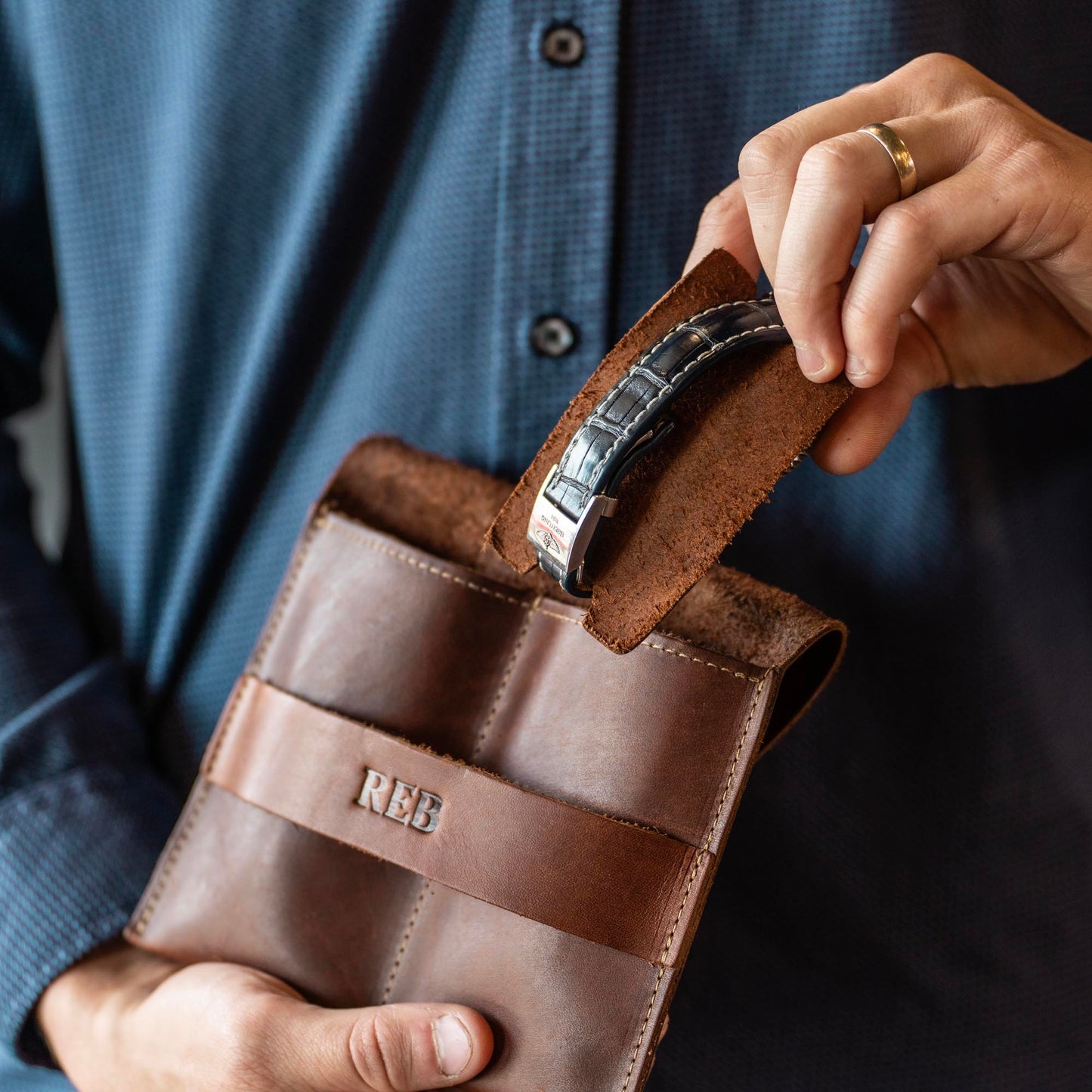 The Meridian - Personalized Full Grain Leather Watch Holder Travel Case - Groomsmen Gift