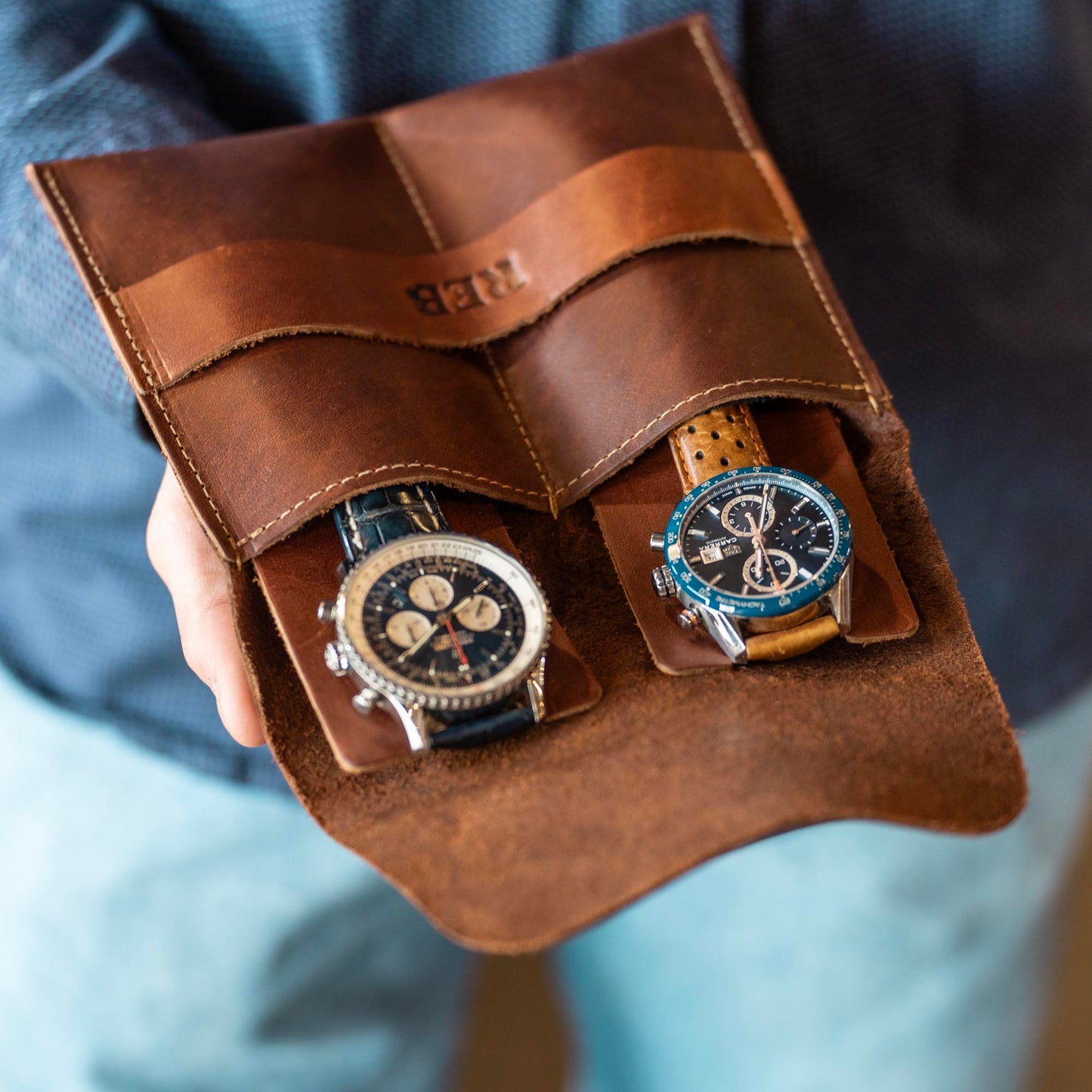 The Meridian - Personalized Full Grain Leather Watch Holder Travel Case - Groomsmen Gift