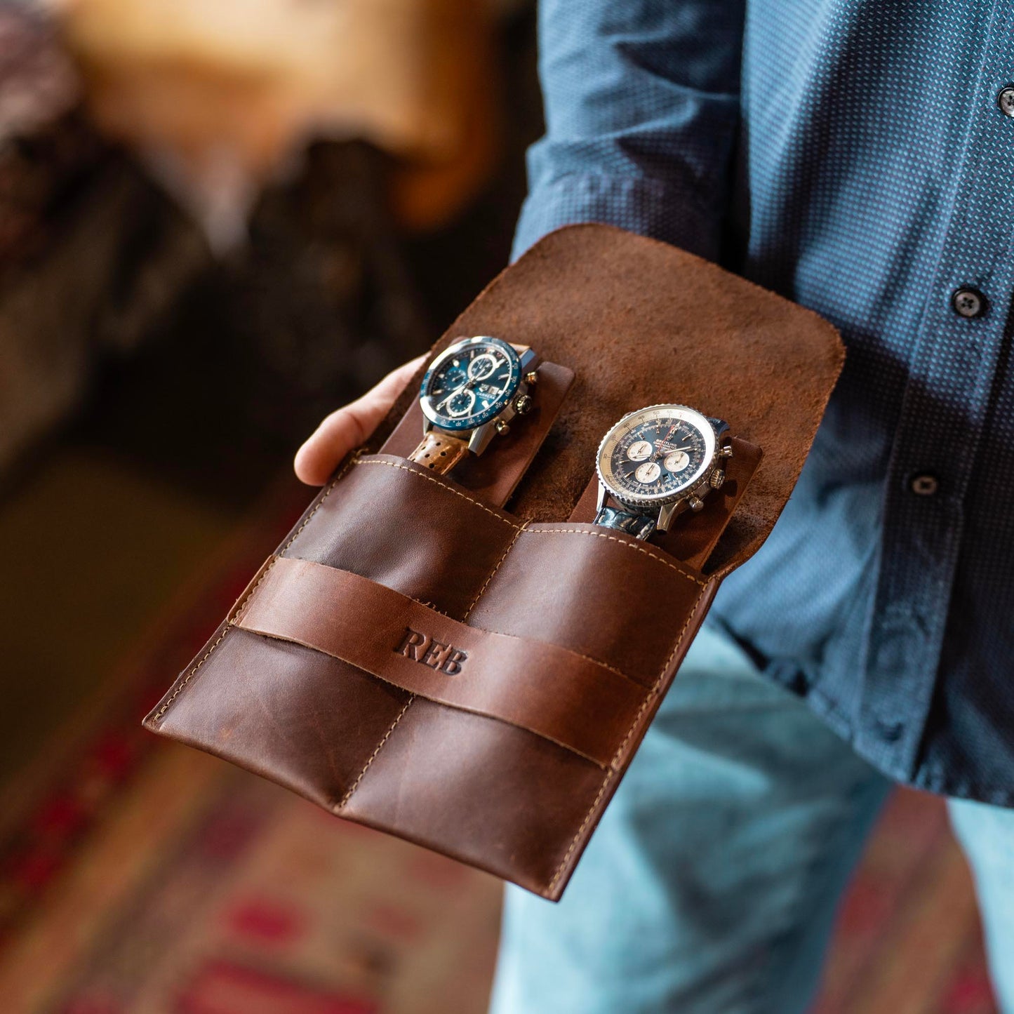 The Meridian - Personalized Full Grain Leather Watch Holder Travel Case - Groomsmen Gift