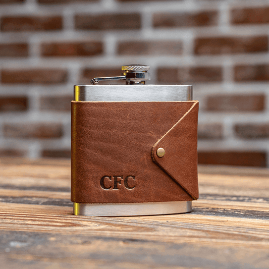 The Hatch Fine Leather Flask Wrap with Stainless Steel Flask - Groomsmen Gift