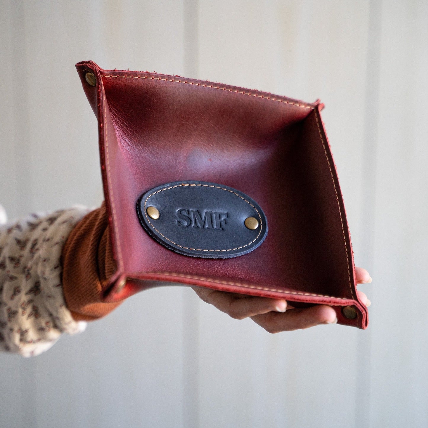 The Monticello Fine Leather Personalized Desk Valet Caddy Tray for Dresser or Office Gift - Wedding Party Gift