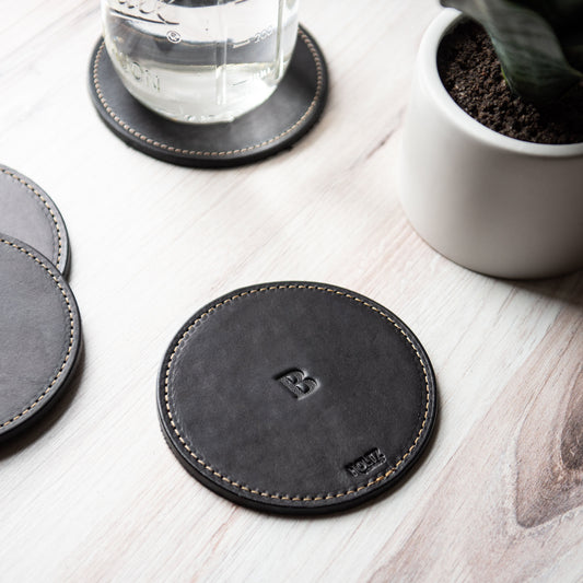 The Farm House Circle Personalized Fine Leather Coaster Set of 4 Coasters - Wedding Gift