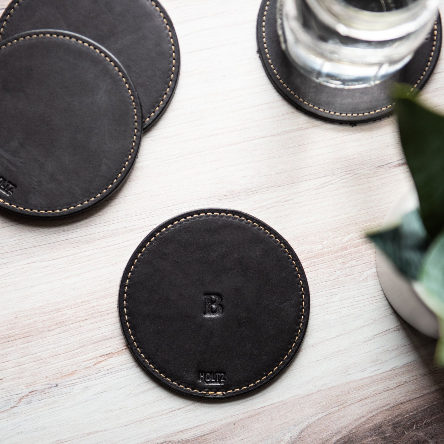The Farm House Circle Personalized Fine Leather Coaster Set of 4 Coasters - Wedding Gift