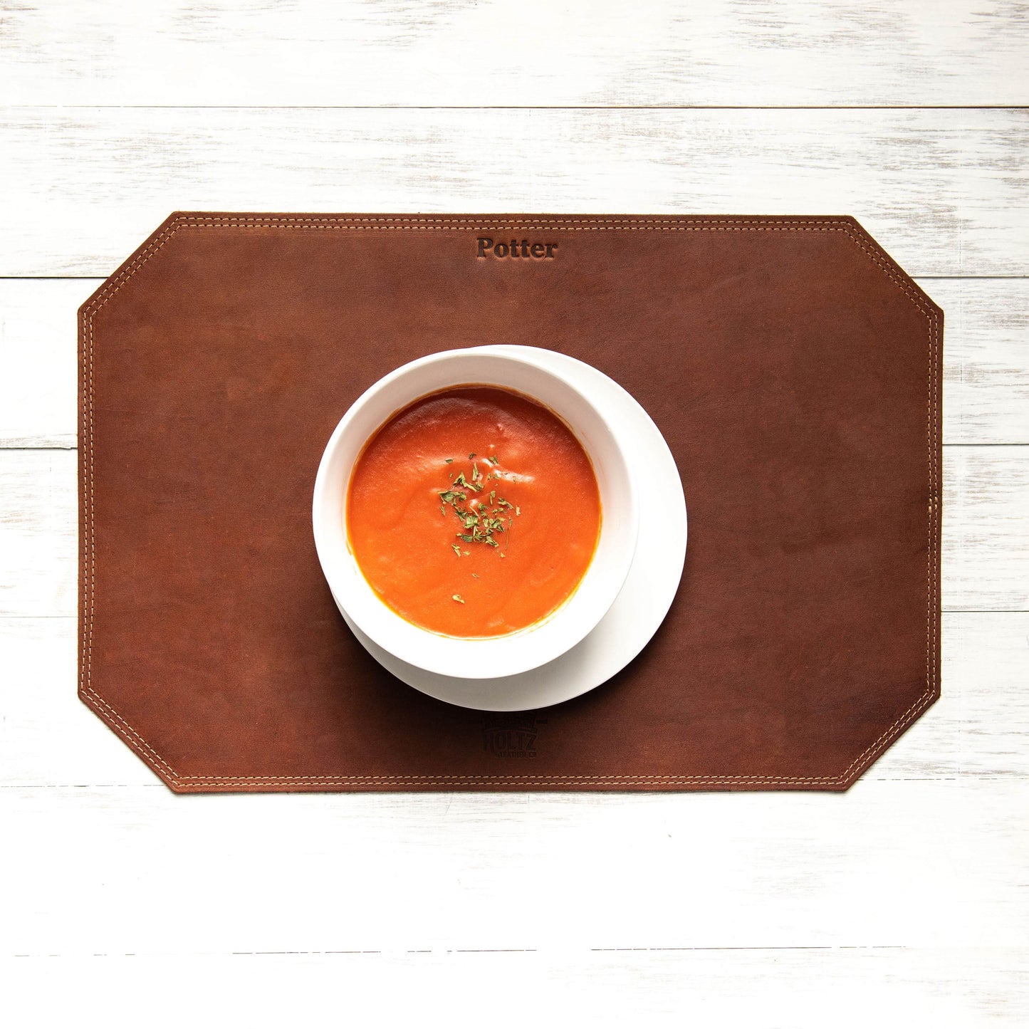 Beveled Edge Personalized Fine Leather Placemat - Wedding Gift for Newlyweds
