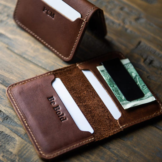 The Gates - Personalized Leather Bifold Money Clip Front Pocket Wallet -