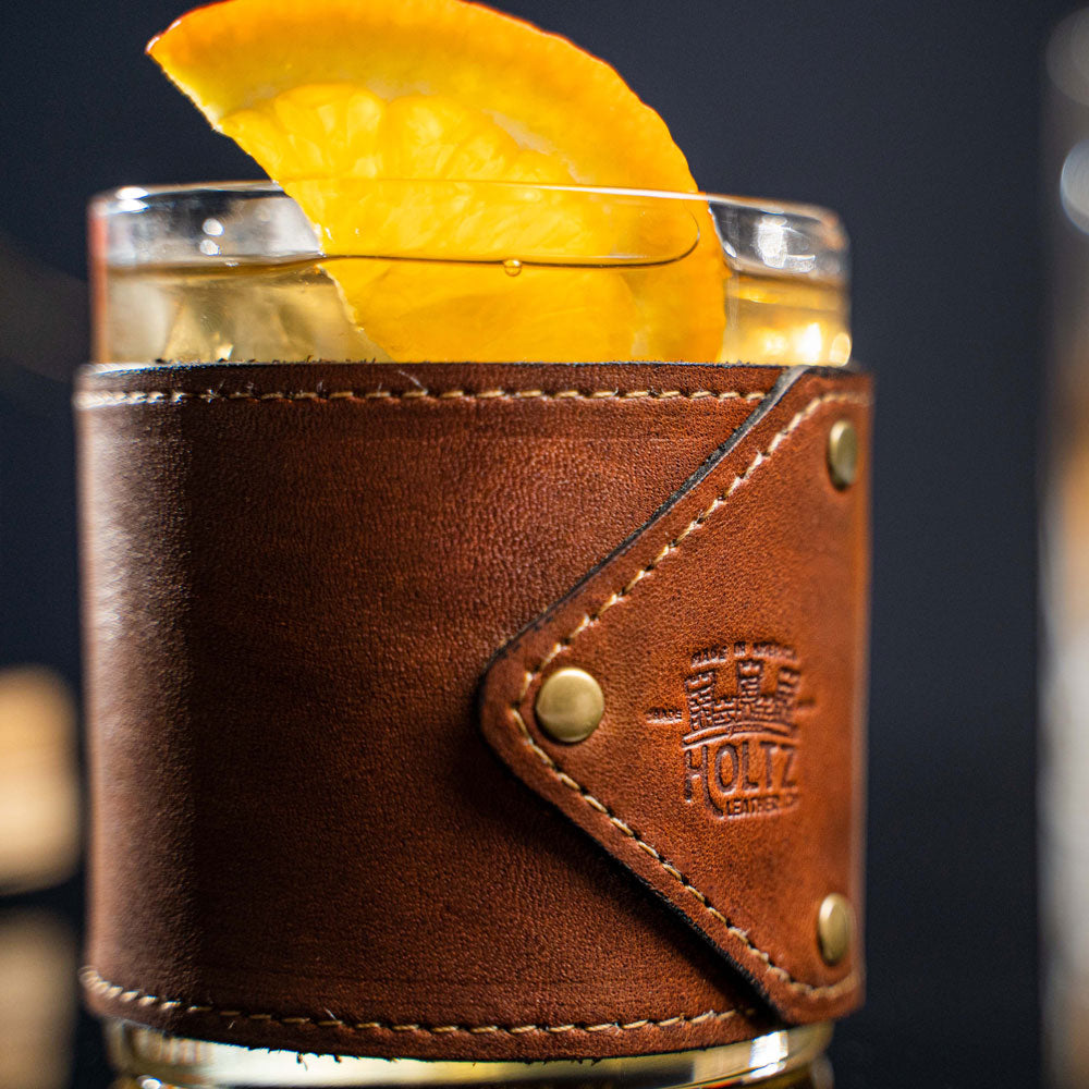 The Gentleman Rocks Glass & Sleeves ~ Shrunken Bison Leather - Set of Two Wraps & Glasses - Grooms Gift - Wedding Gift