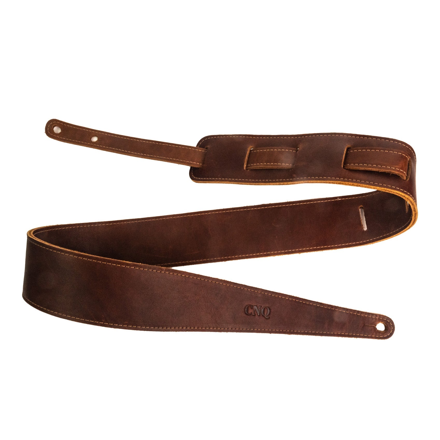 Personalized fine leather guitar strap. Available in black or brown leather.