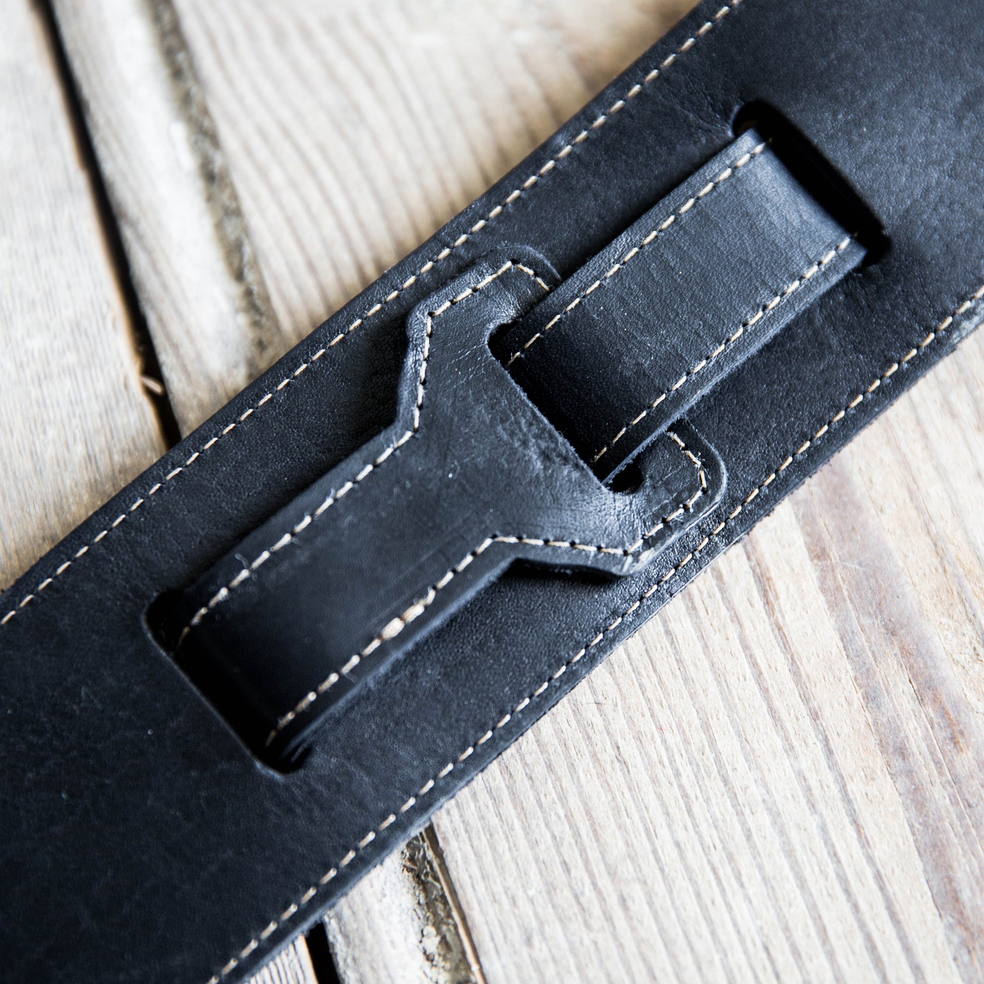 Personalized fine leather guitar strap. Available in black or brown leather.