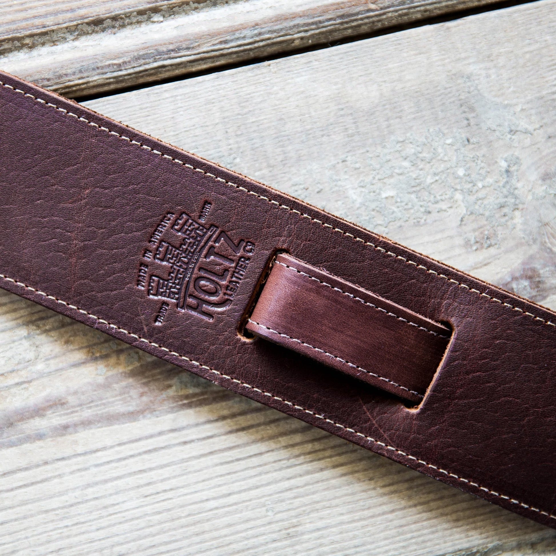 Personalized fine leather guitar strap. Available in black or brown leather.
