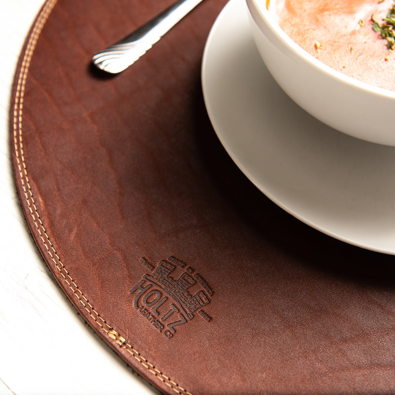 Circle Personalized Fine Leather Placemat - Wedding Gift for Newlyweds