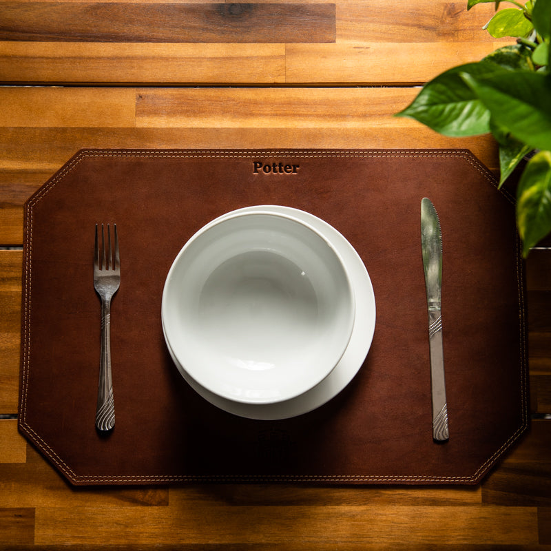 Beveled Edge Personalized Fine Leather Placemat - Wedding Gift for Newlyweds