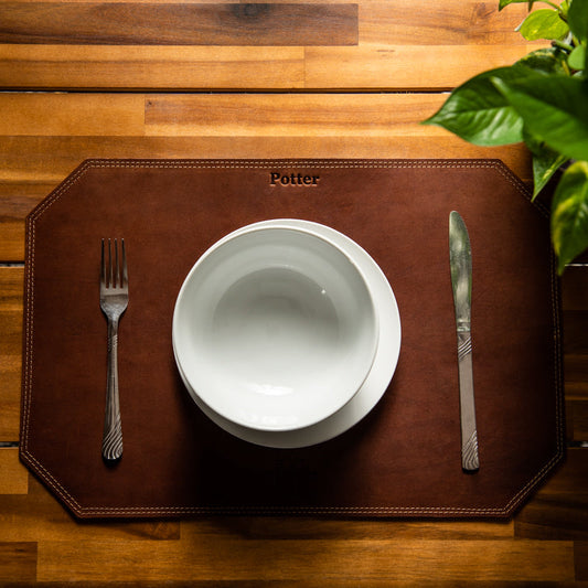 Beveled Edge Personalized Fine Leather Placemat - Wedding Gift for Newlyweds