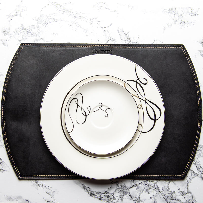 Straight Edged Oval Personalized Fine Leather Placemat - Wedding Gift for Newlyweds