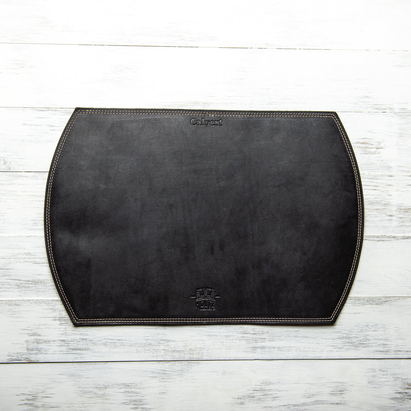 Straight Edged Oval Personalized Fine Leather Placemat - Wedding Gift for Newlyweds