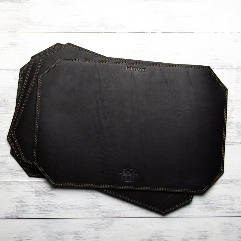 Beveled Edge Personalized Fine Leather Placemat - Wedding Gift for Newlyweds