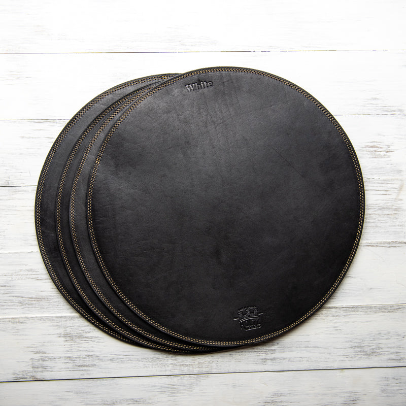 Circle Personalized Fine Leather Placemat - Wedding Gift for Newlyweds