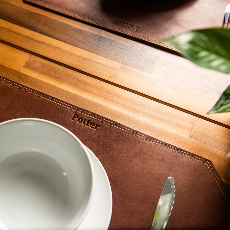 Beveled Edge Personalized Fine Leather Placemat - Wedding Gift for Newlyweds