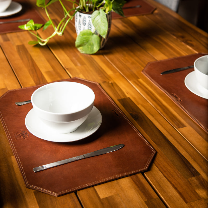 Beveled Edge Personalized Fine Leather Placemat - Wedding Gift for Newlyweds