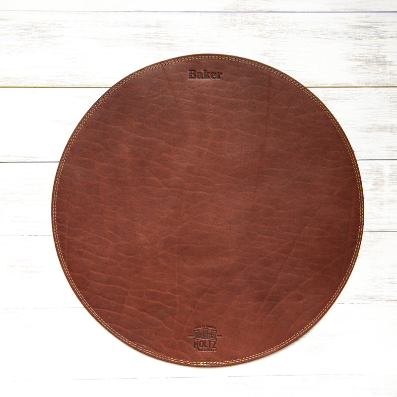 Circle Personalized Fine Leather Placemat - Wedding Gift for Newlyweds