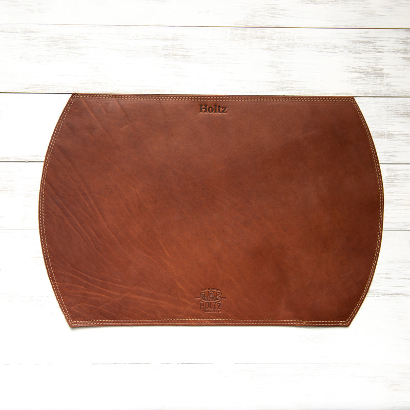 Straight Edged Oval Personalized Fine Leather Placemat - Wedding Gift for Newlyweds