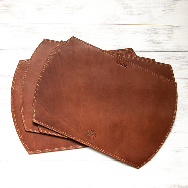Straight Edged Oval Personalized Fine Leather Placemat - Wedding Gift for Newlyweds