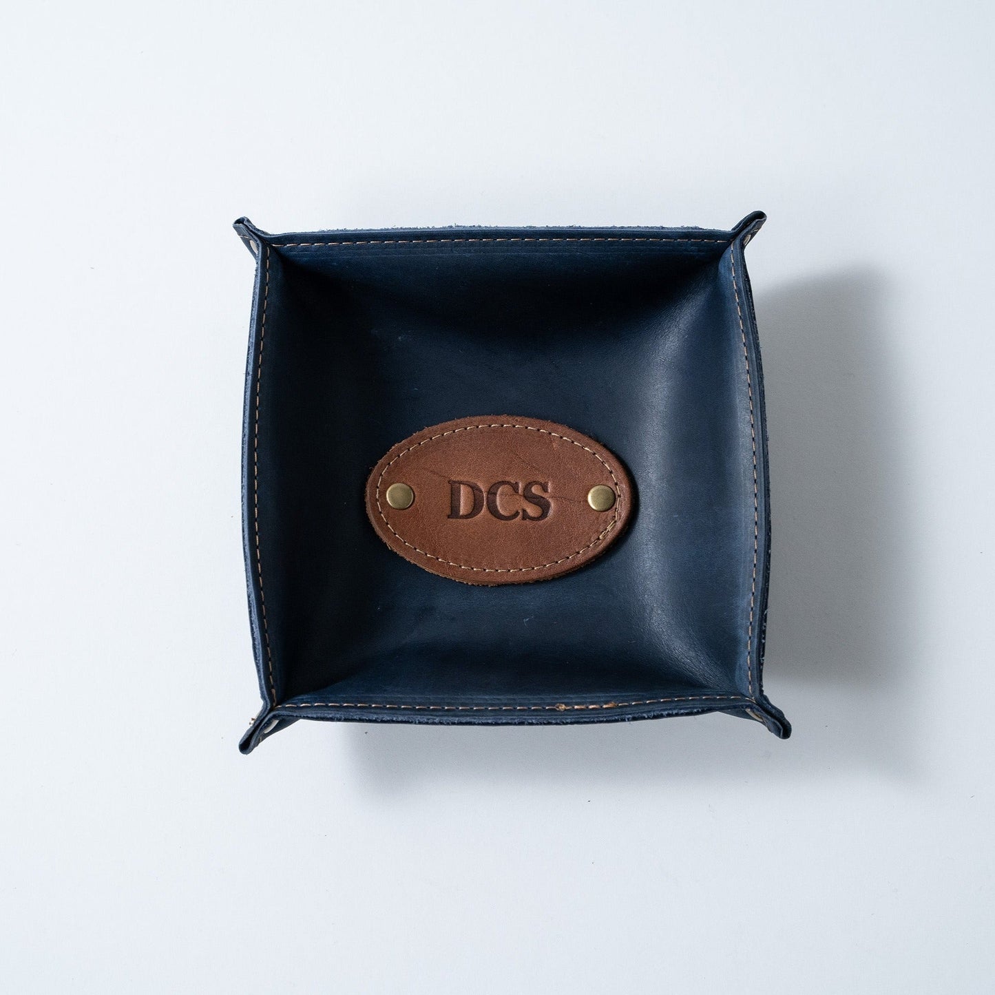 The Monticello Fine Leather Personalized Desk Valet Caddy Tray for Dresser or Office Gift - Wedding Party Gift