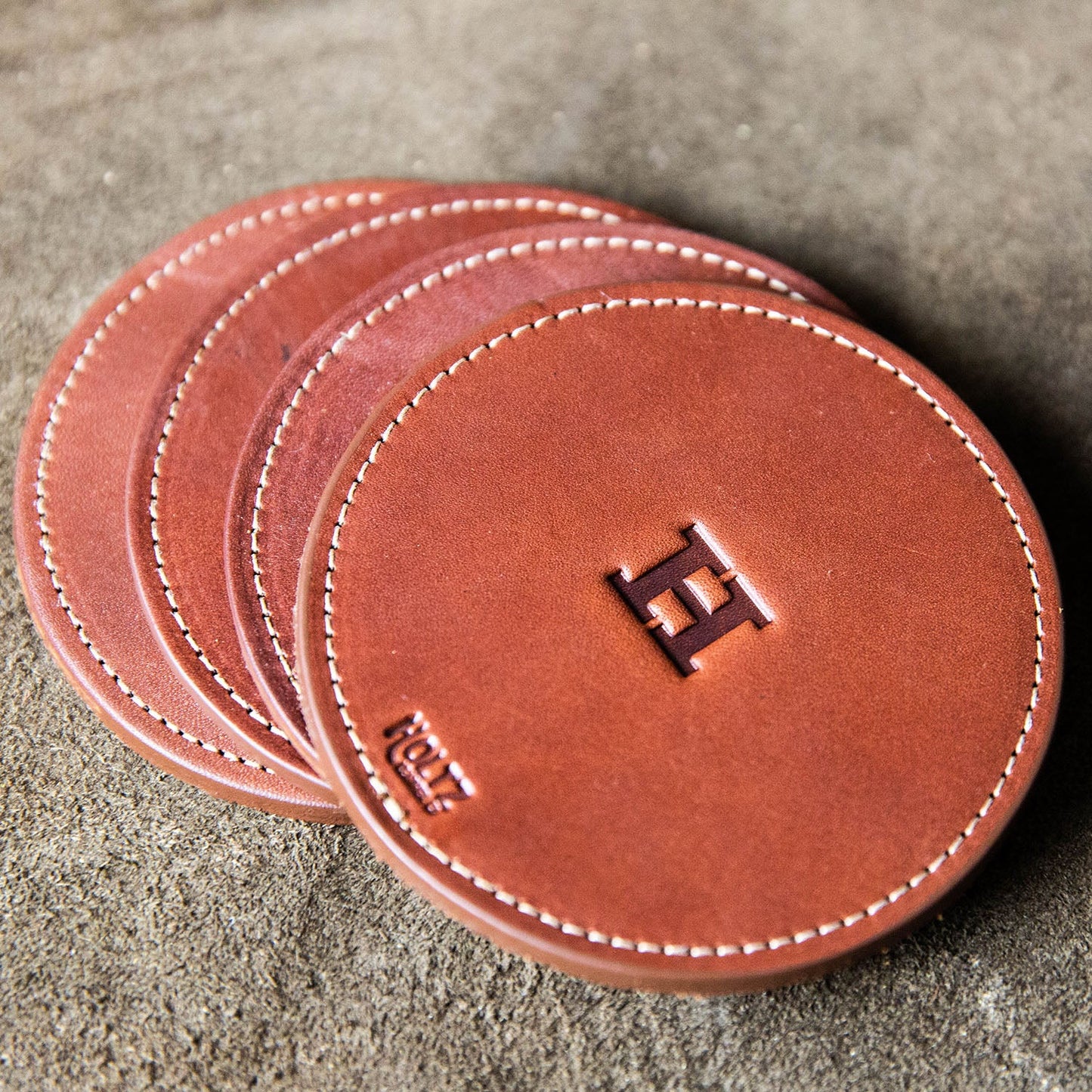 The Farm House Circle Personalized Fine Leather Coaster Set of 4 Coasters - Wedding Gift