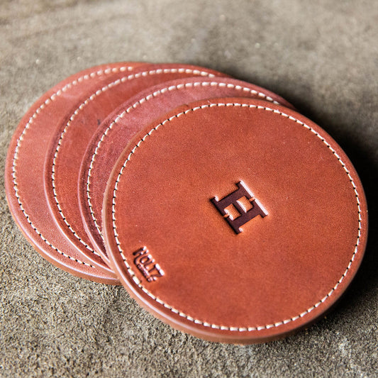 The Farm House Circle Personalized Fine Leather Coaster Set of 4 Coasters - Wedding Gift