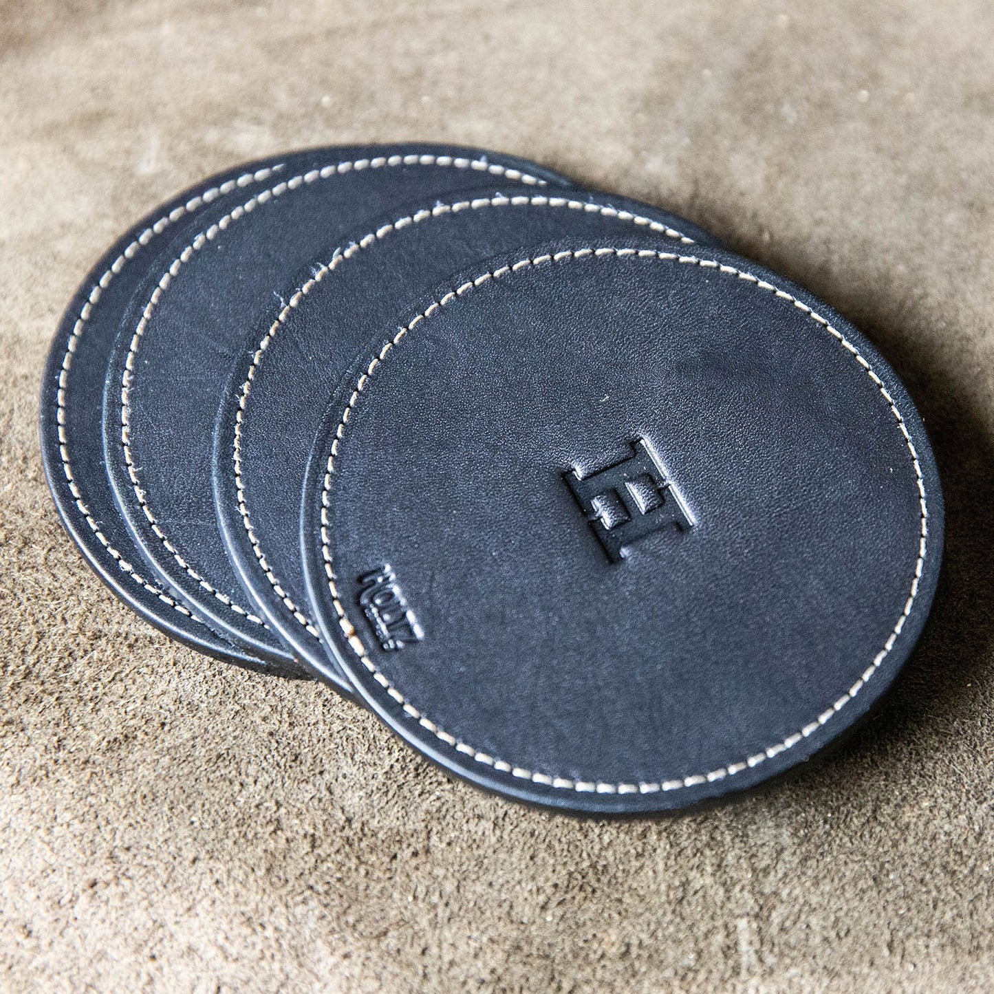 The Farm House Circle Personalized Fine Leather Coaster Set of 4 Coasters - Wedding Gift