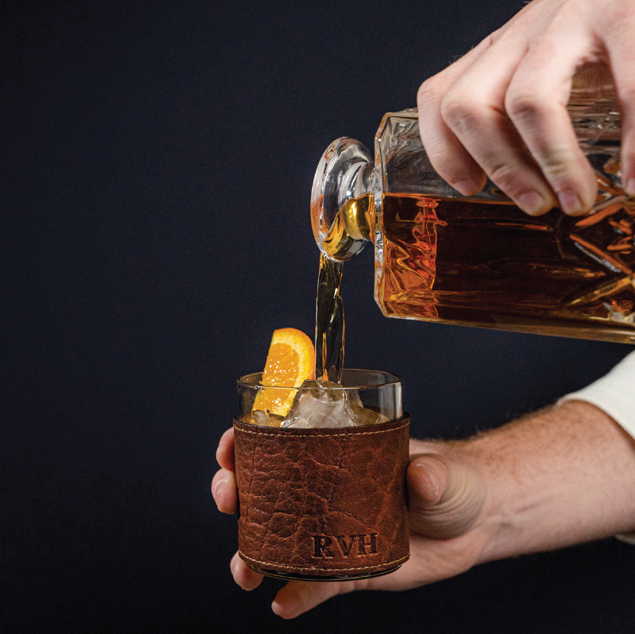 The Gentleman Rocks Glass & Sleeves ~ Shrunken Bison Leather - Set of Two Wraps & Glasses - Grooms Gift - Wedding Gift