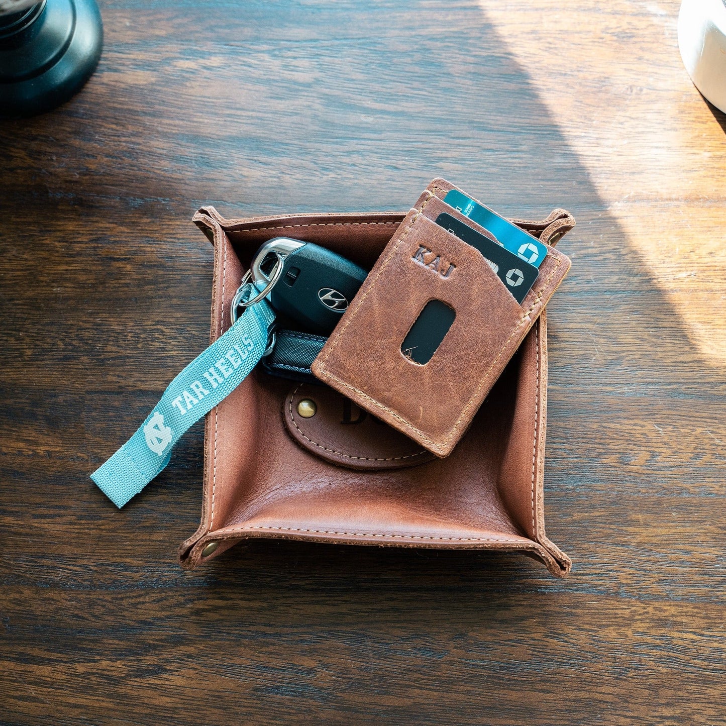 The Monticello Fine Leather Personalized Desk Valet Caddy Tray for Dresser or Office Gift - Wedding Party Gift